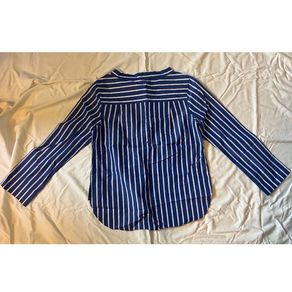 Women's J.Crew Factory Striped Funnelneck Long-Sleeved Blouse Blue, 8 - Picture 3 of 4